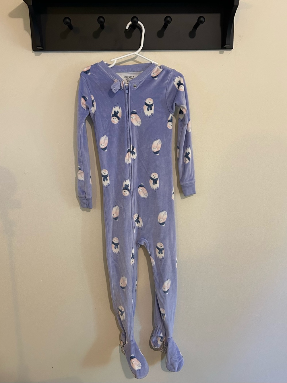 Purple Owl Print Kids One-Piece Footed Pajamas